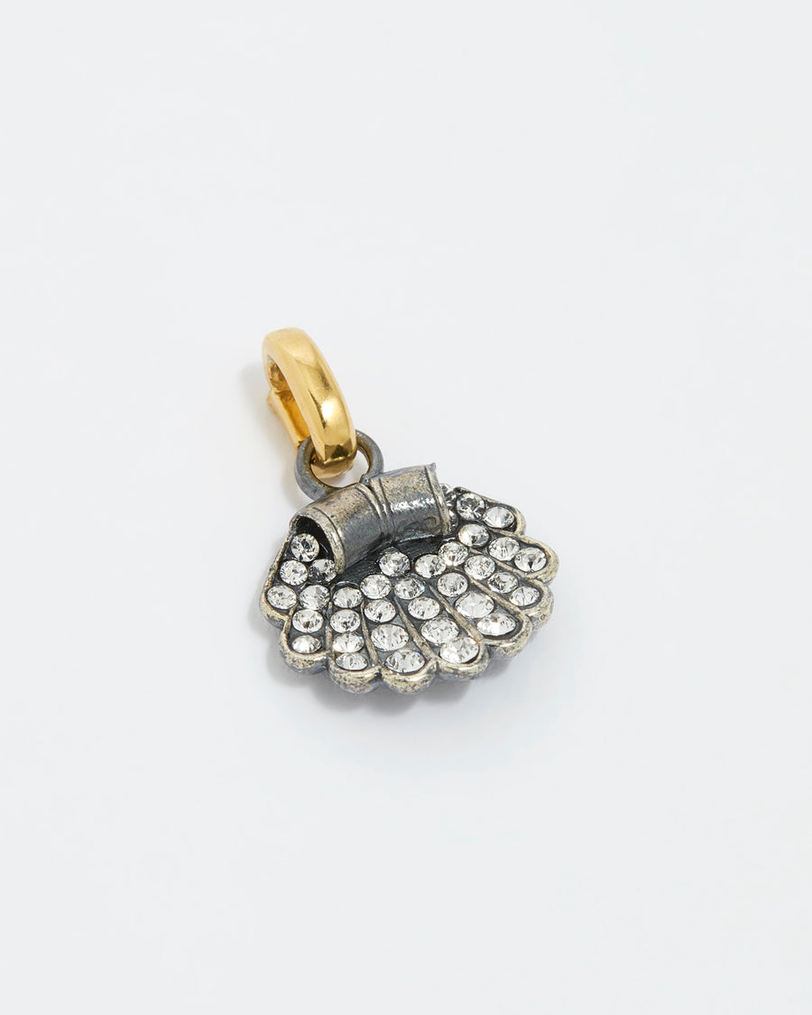 product shot of Crystal Embellished Silver Shell Charm on a white background