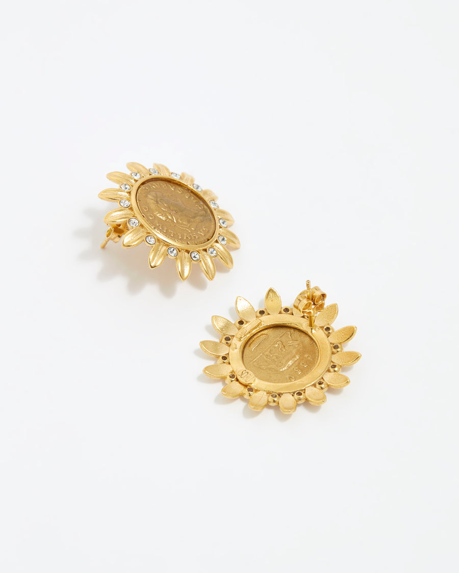 Soru Jewellery reverse product shot of crystal embellished coin stud earrings