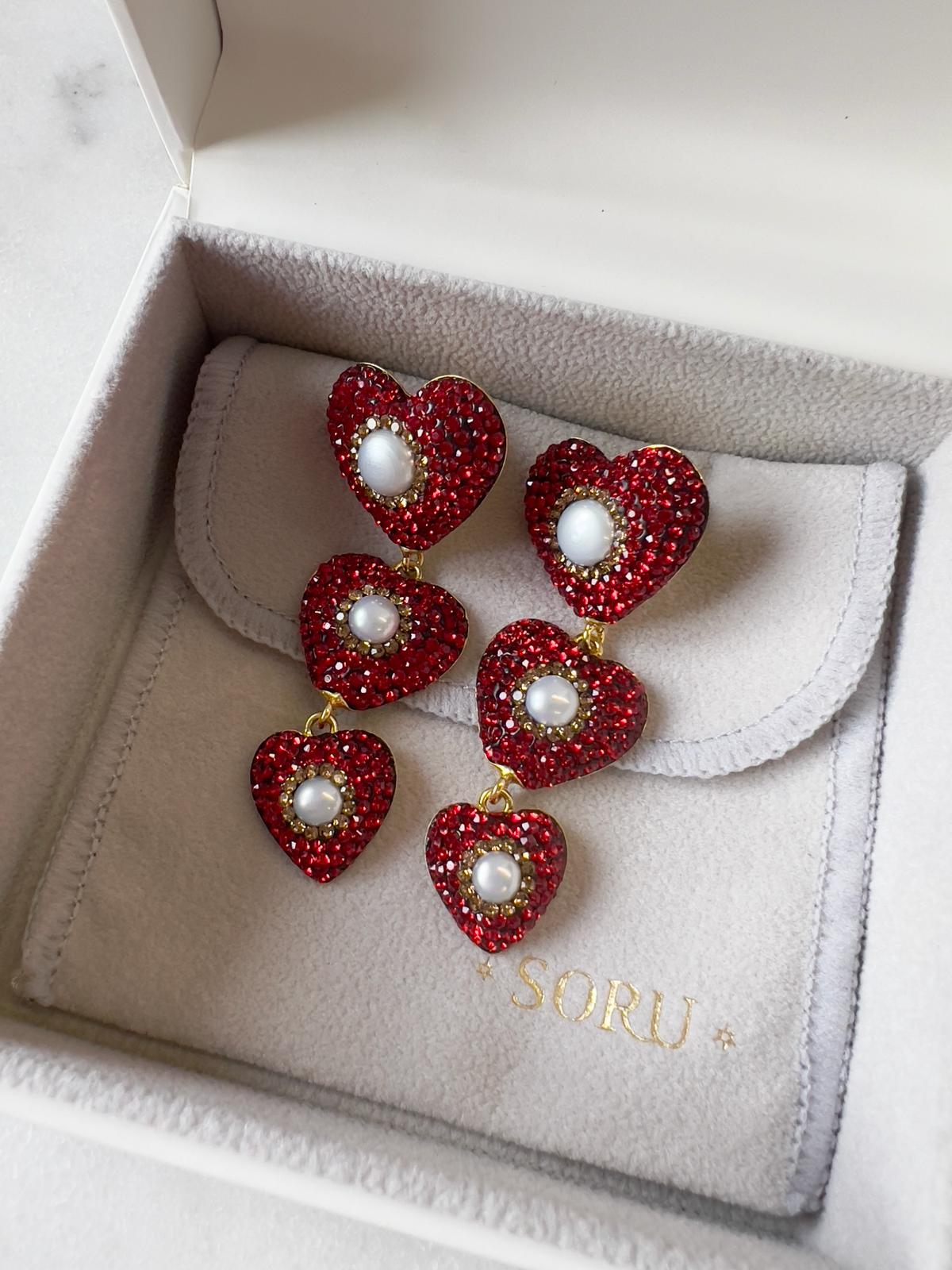 Red crystal hot sale heart earrings